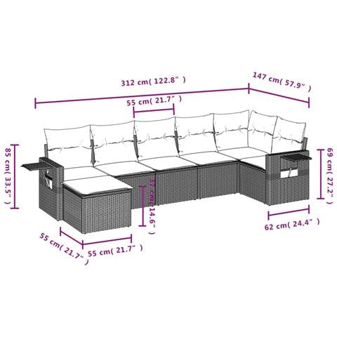 Set Divani da Giardino 7 pz con Cuscini Beige in Polyrattan - Foto 3