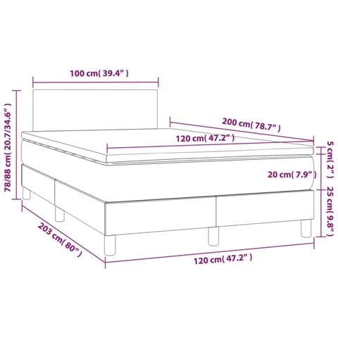 Giroletto a Molle con Materasso Grigio Chiaro 120x200cm Tessuto - Foto 7