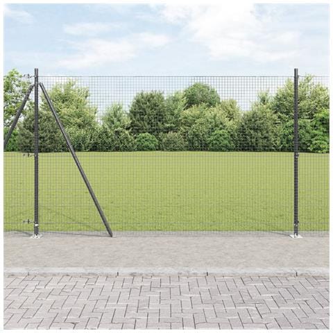 Recinzione in Rete Saldato con 7 Pali Flangiati Grigi 1.6x10 m Acciaio - Foto 2