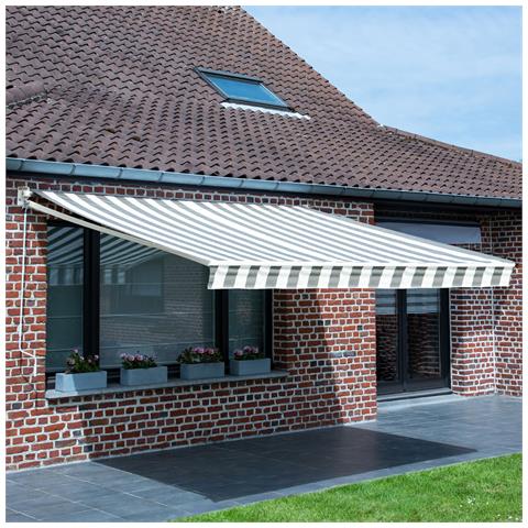 Tenda Saule 2,5 × 2m - Tessuto A Righe Bianco /grigio E Struttura Bianca - Foto 5