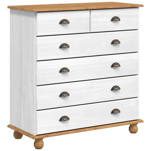 "Cassettiera ""ASKIM"" Bianca 91x40x95,5 cm in Legno Massello di Pino" - Foto 1