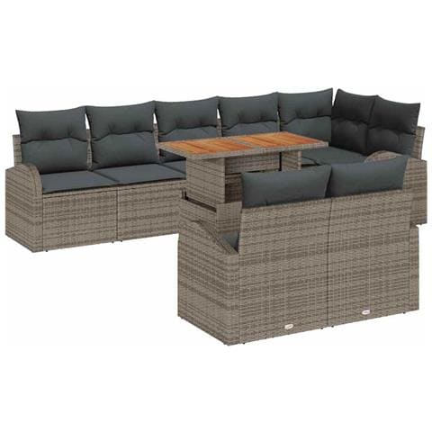 Set Divano da Giardino 9 pcs Grigio Poly Rattan - Foto 1