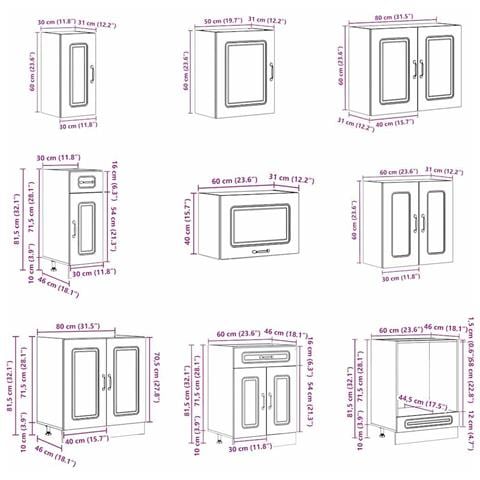 Set Mobili da Cucina 14 pz Kalmar Rovere Marrone in Truciolato - Foto 9