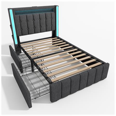 Letto Singolo Grigio Con Porta Usb Per 4 Dispositivi E Due Cassetti Di Stoccaggio - Foto 2