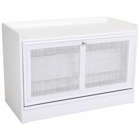 Sgabello Per Scarpe Realizzata In Legno E Rete Bianca 80x38x53h - Foto 1