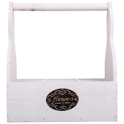 Cesto Portafiori In Legno Bianco 26x17,5x10/30h - Foto 2