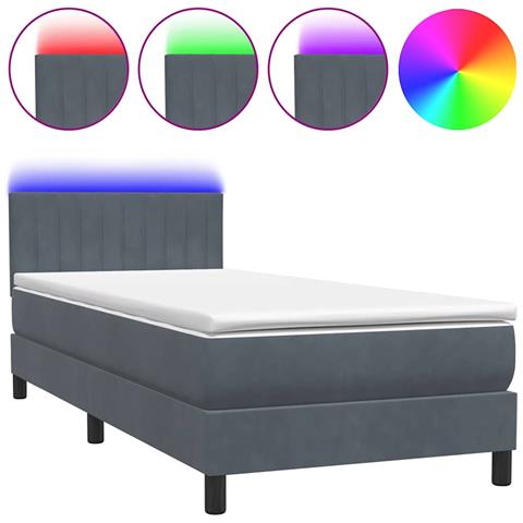 Letto a Molle con Materasso e LED Grigio Scuro 80x220 cm Velluto - Foto 1