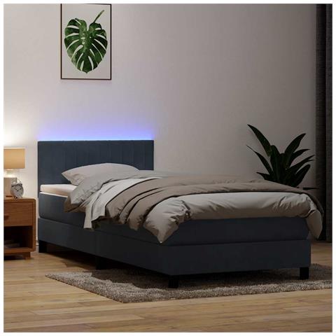 Letto a Molle con Materasso e LED Grigio Scuro 80x220 cm Velluto - Foto 2