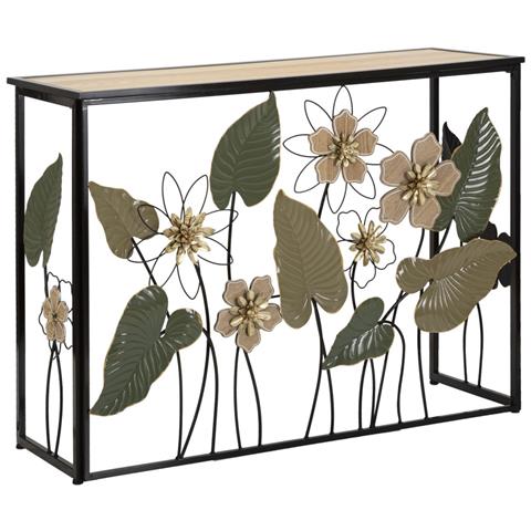 Console Spring In Ferro E Vetro Con Decori Floreali Multicolore 108x37x80 Cm - Foto 1