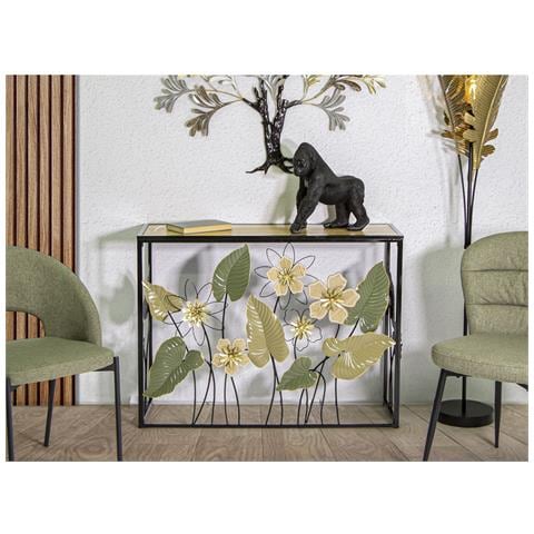 Console Spring In Ferro E Vetro Con Decori Floreali Multicolore 108x37x80 Cm - Foto 8
