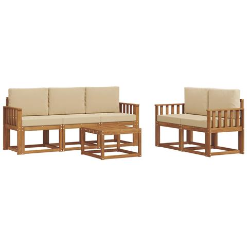 Set di divani da esterno con cuscino 6 pcs Naturale e Beige - Foto 1