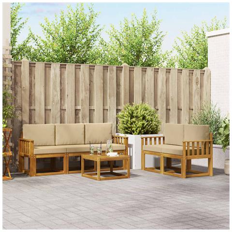Set di divani da esterno con cuscino 6 pcs Naturale e Beige - Foto 2