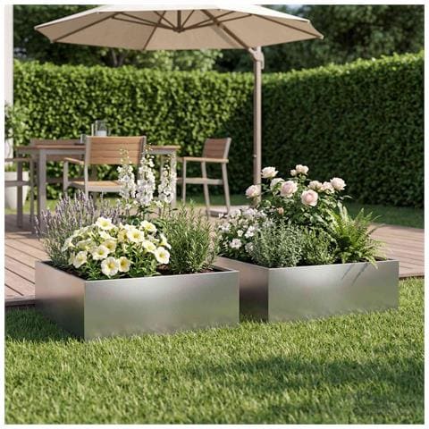 Vaso da giardino 2 pz Argento 40 x 40 x 20 cm Acciaio Inox - Foto 2