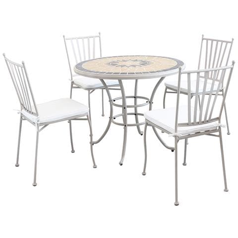 Set Tavolo Giardino Rotondo Fisso Con Piano In Mosaico Ø 90 Con 4 Sedie In Ferro Tortora Per Esterno - Foto 1