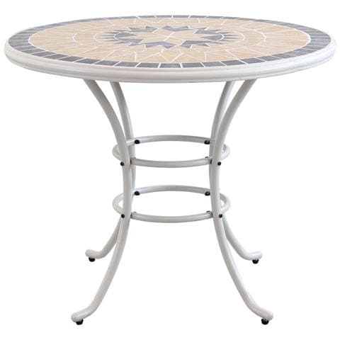 Set Tavolo Giardino Rotondo Fisso Con Piano In Mosaico Ø 90 Con 4 Sedie In Ferro Tortora Per Esterno - Foto 4