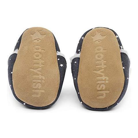 Dotty Pesce Camoscio Del Bambino Pantofole. Caldo Pile Foderato. Scarpe Bambino Bambini Piccoli. Antisdrucciolevole Molle Sole. Ragazzi Ragazze. Grigio Con Silver Stars. 4-5 Anni. - Foto 2