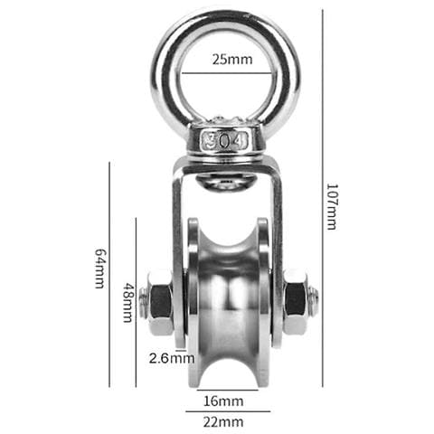Carrucole In Acciaio Inox Per Sollevamento - 2 Pezzi Con Cuscinetti A Sfera, Portata 250kg - Foto 5