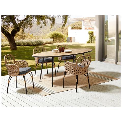 Set Di 4 Sedie Con Poggia Braccia Rattan Naturale Pratello - Foto 1