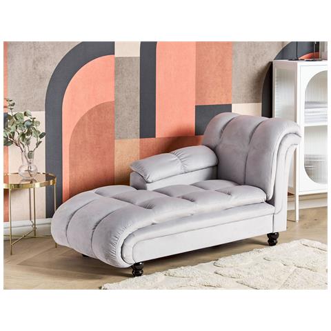 Chaise Longue Versione Destra Lormont Velluto Grigio Chiaro - Foto 1