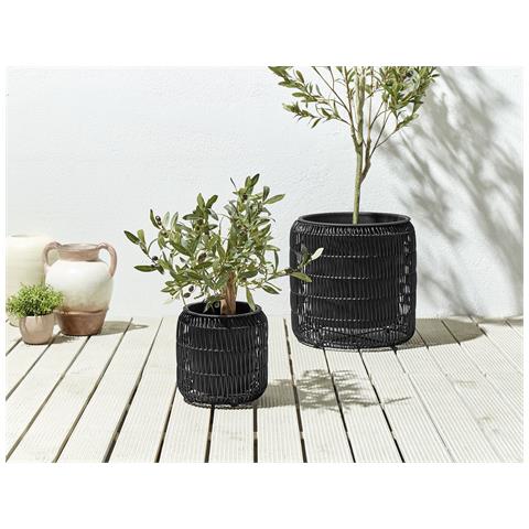 Set Di 2 Vasi Per Piante Brodiea Rattan Sintetico 26/45 Cm Nero - Foto 1