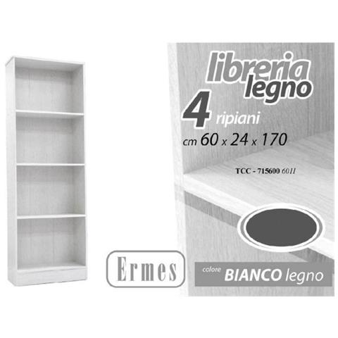 Trade Shop - Libreria Moderna Scaffale 4 Ripiani 170x60x24cm Mobile Ermes Legno Bianco 715600 - Foto 1
