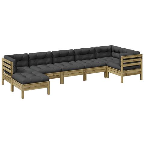 Set Divani Da Giardino 7pz Con Cuscini Legno Impregnato Di Pino - Foto 1