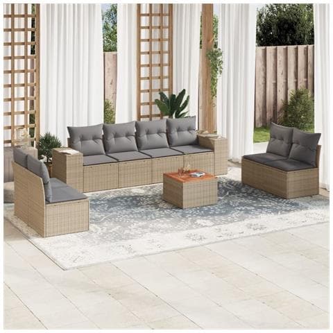 Set Divano da Giardino 9 pz con Cuscini Beige in Polyrattan - Foto 2