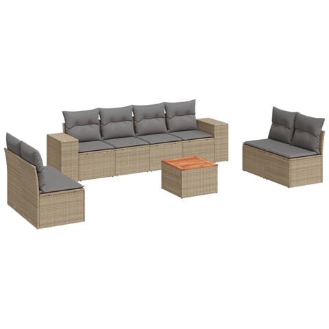 Set Divano da Giardino 9 pz con Cuscini Beige in Polyrattan - Foto 1