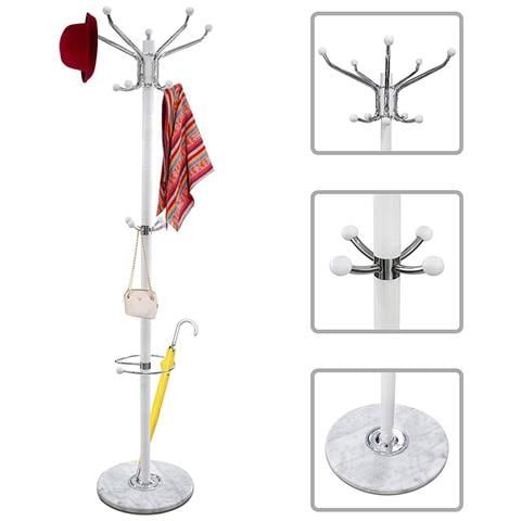 Attaccapanni Appendiabiti Piantana In Metallo 16 Ganci Con Portaombrelli Bianco - Foto 5