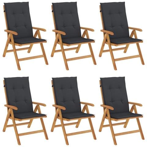Sedie da Giardino Reclinabili con Cuscini 6 pz in Legno di Teak - Foto 1