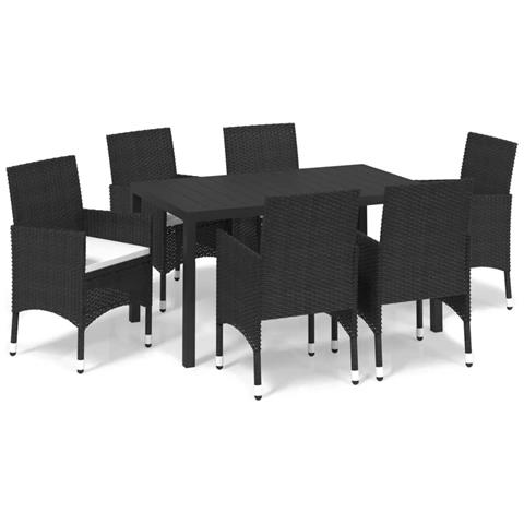 Set da Pranzo per Giardino 7 pz con Cuscini Polyrattan Nero - Foto 1