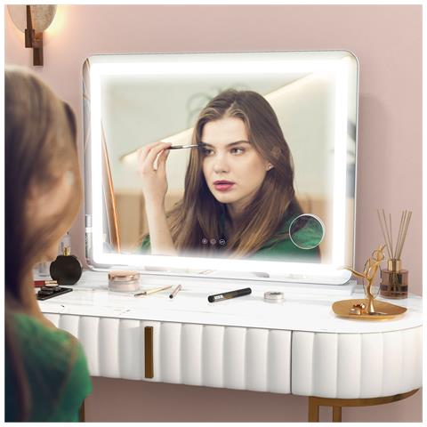 Specchio per Trucco con LED Regolabili, Ingranditore 10x, Presa USB e Comandi Touch, 80x62x14cm - Foto 2