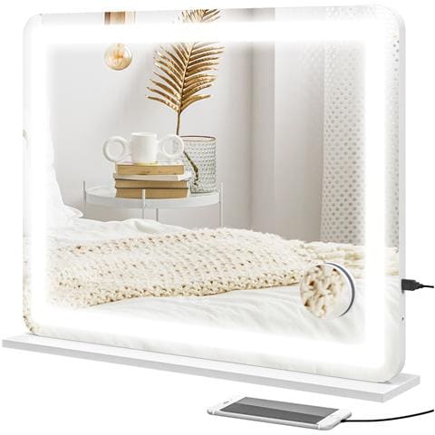 Specchio per Trucco con LED Regolabili, Ingranditore 10x, Presa USB e Comandi Touch, 80x62x14cm - Foto 1