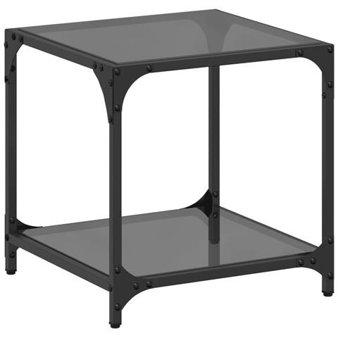 Tavolino Con Piano In Vetro Nero 40x40x40 Cm Acciaio - Foto 2