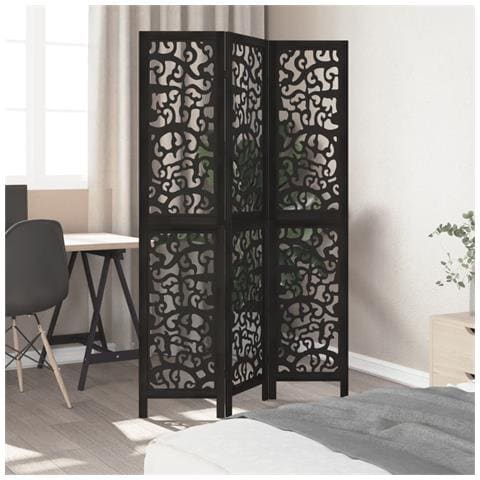 Divisorio Ambienti 3 Pannelli Nero Legno Massello Di Paulownia - Foto 3