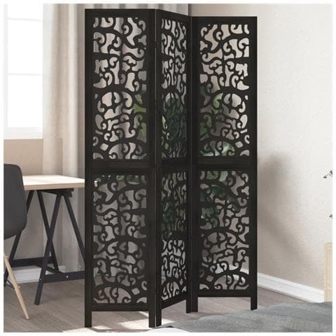 Divisorio Ambienti 3 Pannelli Nero Legno Massello Di Paulownia - Foto 1