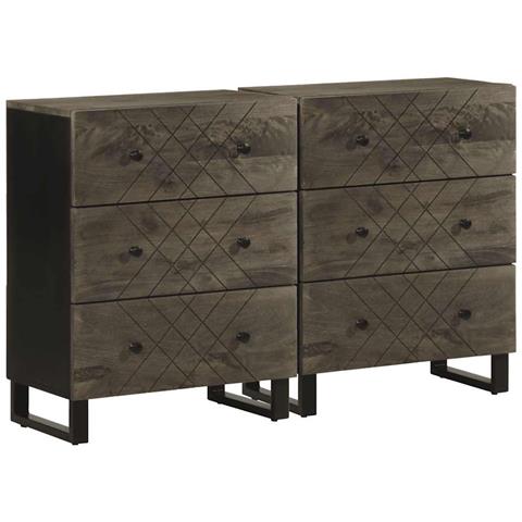 Credenze 2 Pz Nere 60x33x75 Cm In Legno Massello Di Mango - Foto 1