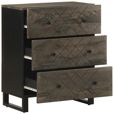 Credenze 2 Pz Nere 60x33x75 Cm In Legno Massello Di Mango - Foto 3