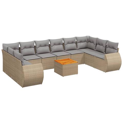 Set Divani Da Giardino 11 Pz Con Cuscini Beige In Polyrattan - Foto 2