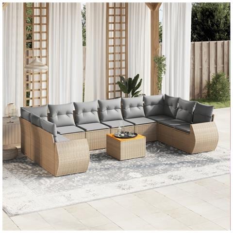 Set Divani Da Giardino 11 Pz Con Cuscini Beige In Polyrattan - Foto 1