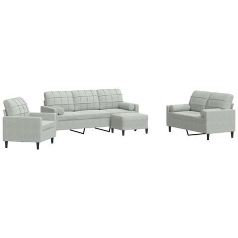 Set di Divani 4 pz con Cuscini e Rinforzi Grigio Chiaro Velluto - Foto 1