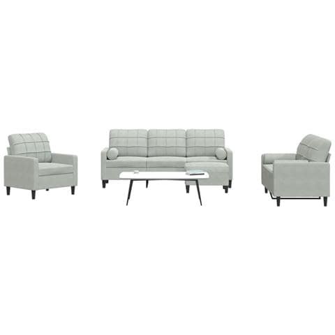 Set di Divani 4 pz con Cuscini e Rinforzi Grigio Chiaro Velluto - Foto 2