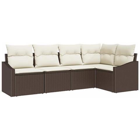 Set da pranzo da giardino 5 pezzi con cuscini in rattan polietilene marrone - Foto 1