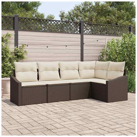 Set da pranzo da giardino 5 pezzi con cuscini in rattan polietilene marrone - Foto 2