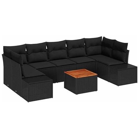 Set di Divani da Giardino 8 Pezzi con Cuscini Nero Rattan Sintetico Acacia - Foto 1