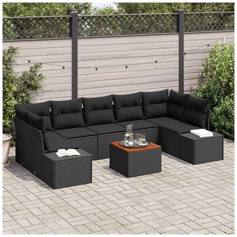 Set di Divani da Giardino 8 Pezzi con Cuscini Nero Rattan Sintetico Acacia - Foto 2