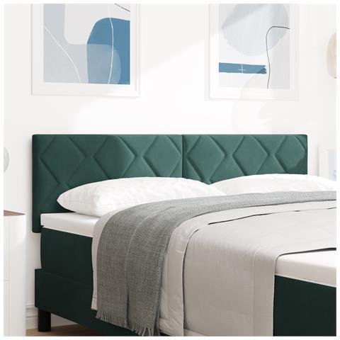 Testiera Design a Blocchi di Diamante Verde Scuro 140 cm in Velluto - Foto 2