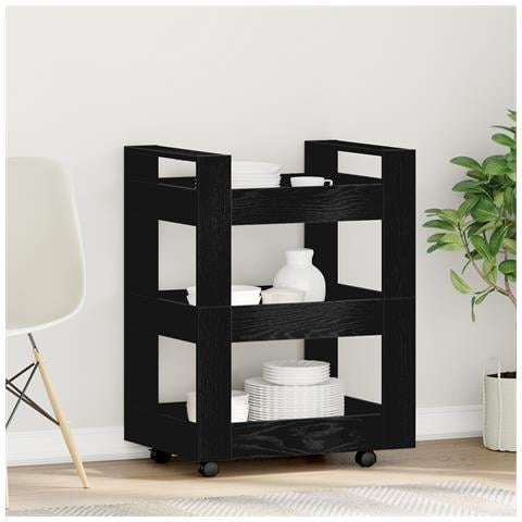 Carrello da Cucina Rovere Nero 60x45x80 cm Legno Ingegnerizzato - Foto 2