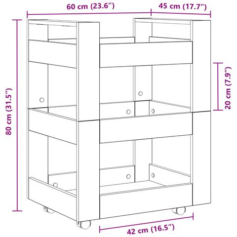 Carrello da Cucina Rovere Nero 60x45x80 cm Legno Ingegnerizzato - Foto 9