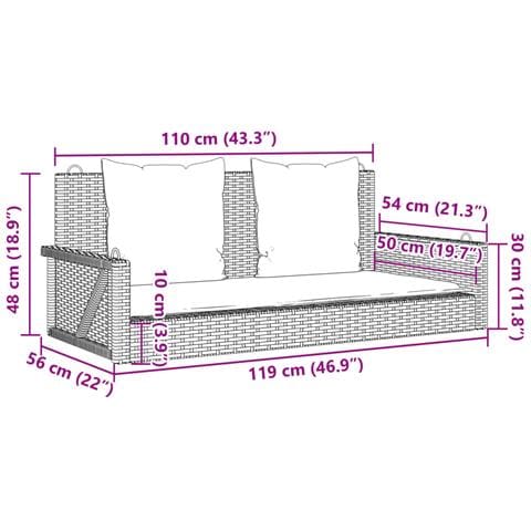 Panca a dondolo con cuscini grigia 119x56x48 cm in polyrattan - Foto 9